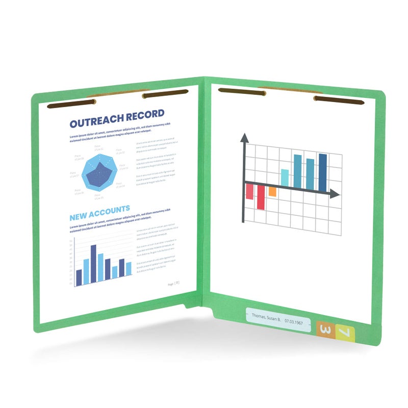 Blue Summit Supplies 50 Green End Tab Fastener File Folders - Reinforced Straight Cut Tab - Durable 2 Prongs Designed to Organize Standard Medical Files, Receipts, Office Reports, and More - Letter Size, Green, 50 Pack - Image 4